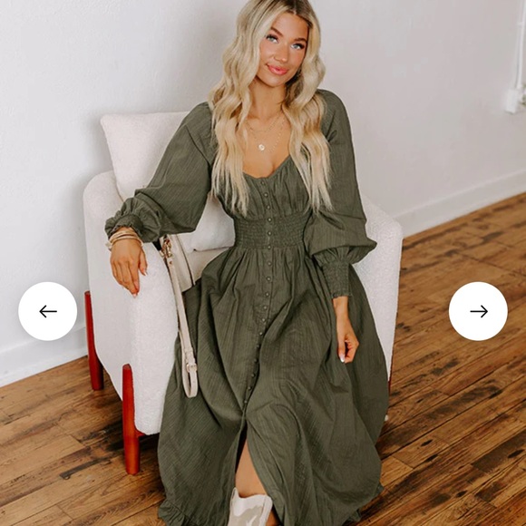 SUNSET VIEWS BUTTON DOWN MIDI IN OLIVE M - Picture 3 of 10